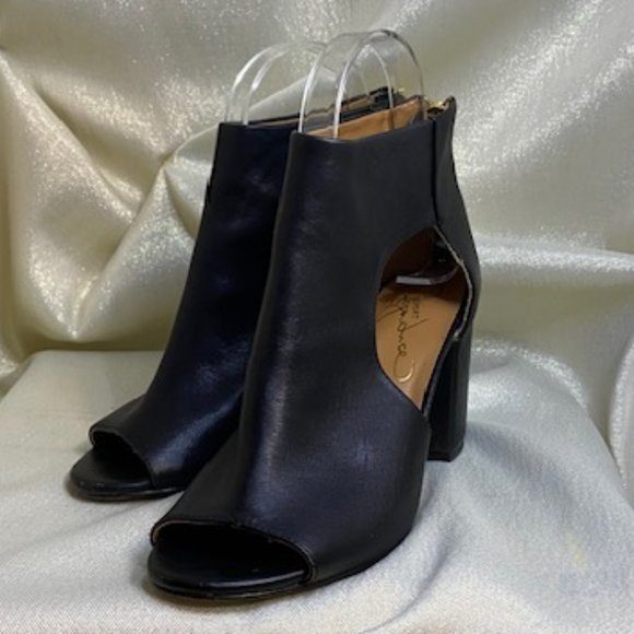 💖Report Signature Bryanna Black Leather Open Toe Ankle Boots, Size 6 / S21 - Picture 1 of 6